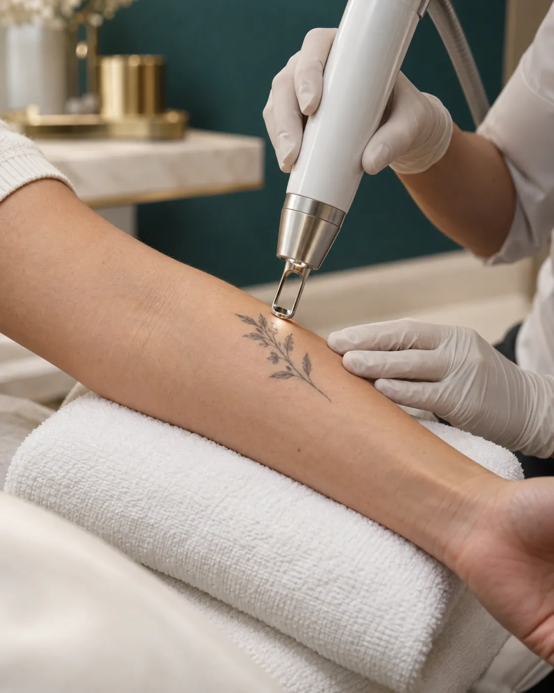 Pico laser handpiece over a small tattoo