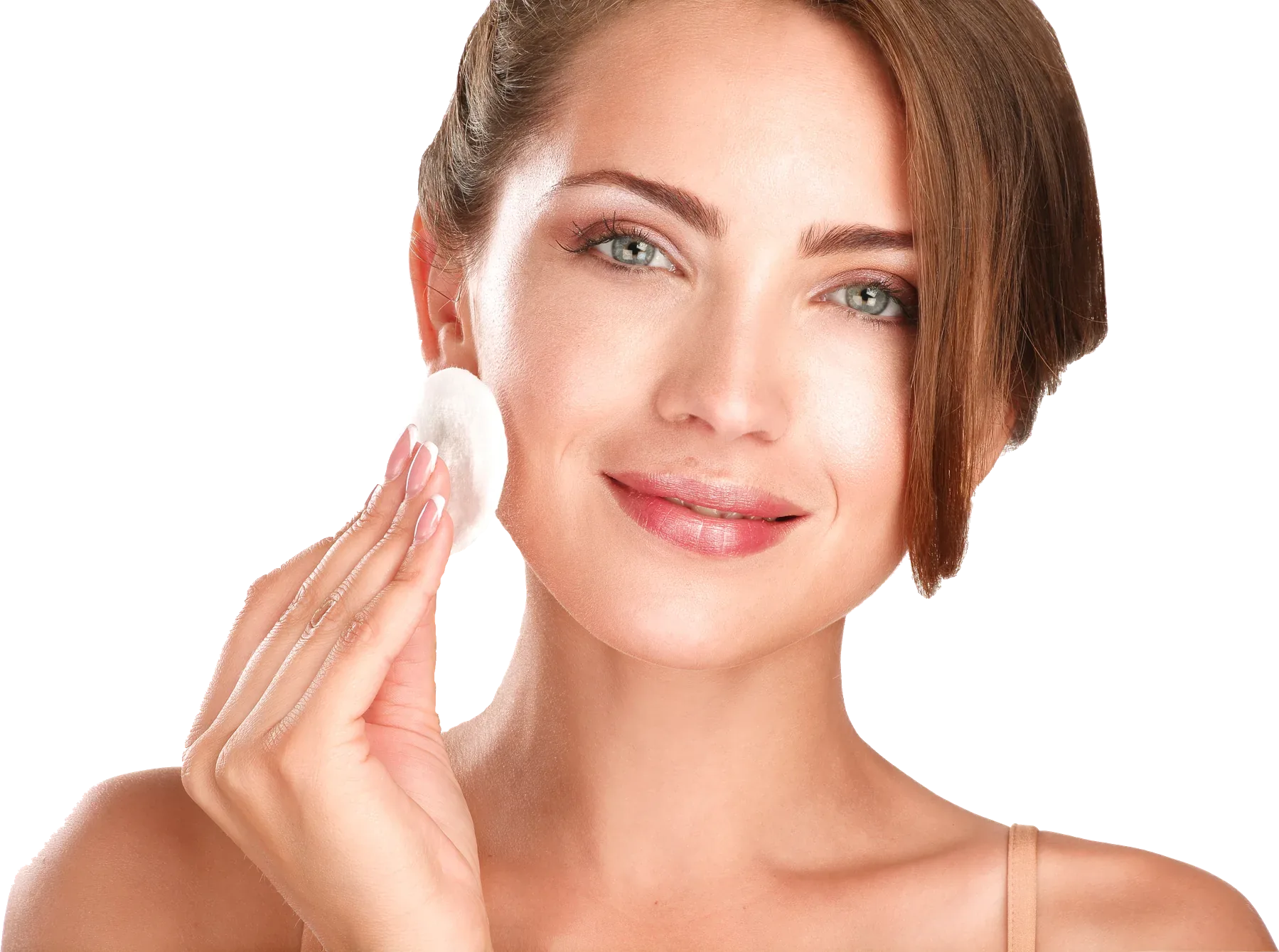 Eloah model cleansing her face with a cotton pad